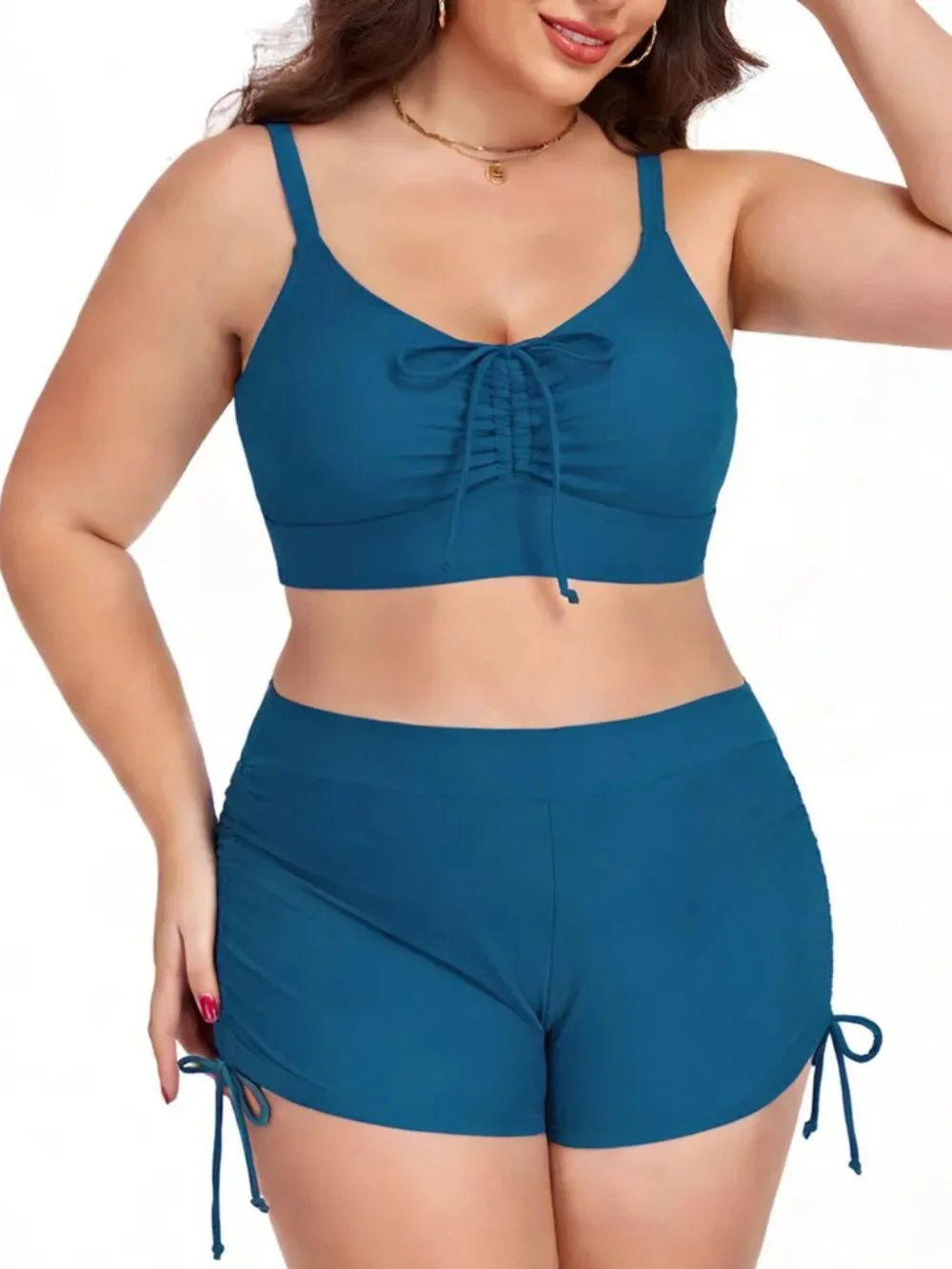 Plus Size Ruched Drawstring Swim Set - Picture 15 of 16